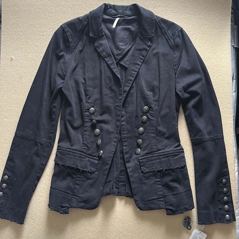 New Free People Distressed Military Jacket Black (XS)